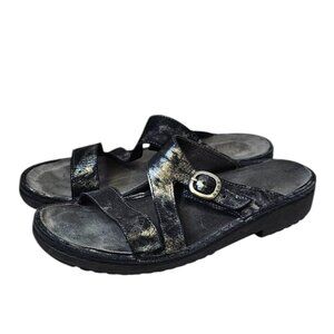 NAOT Womens Geneva Sandals, Slip On, Comfort, Lether, Metallic Onyx, 41, 10-10.5